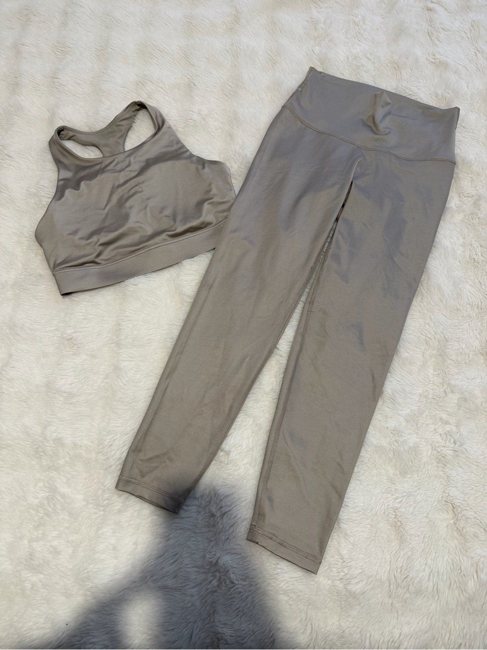 aerie Neutral Taupe High-Rise Leggings with Matching Sports Bra